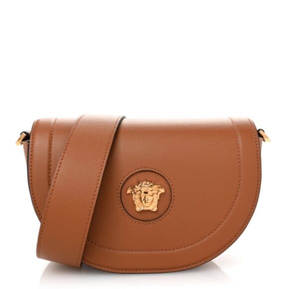 Versace Handbags - Versace Medusa Leather Saddle Bag Brown